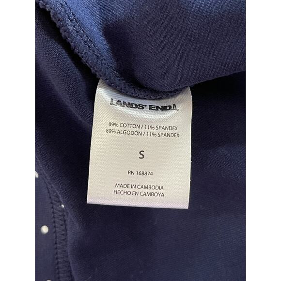 Lands End Pants Womens Small Navy Blue White Polka Dot Cropped Capris Stretch - Picture 5 of 5